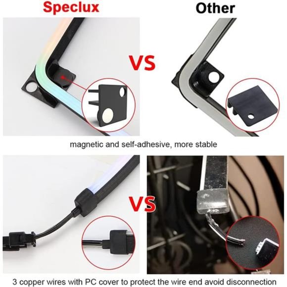 NEON Addressable RGB PC LED Strip, 2x15.7inch WS2812 RGB Rainbow Magnetic Strip - Picture 3 of 6